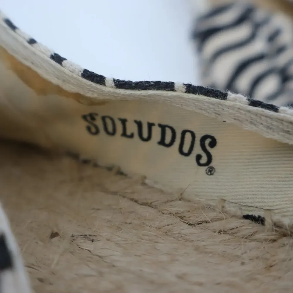 SOLUDOS Zebra Print Espadrille Flats Cream Black Canvas Slip On Women's 7
